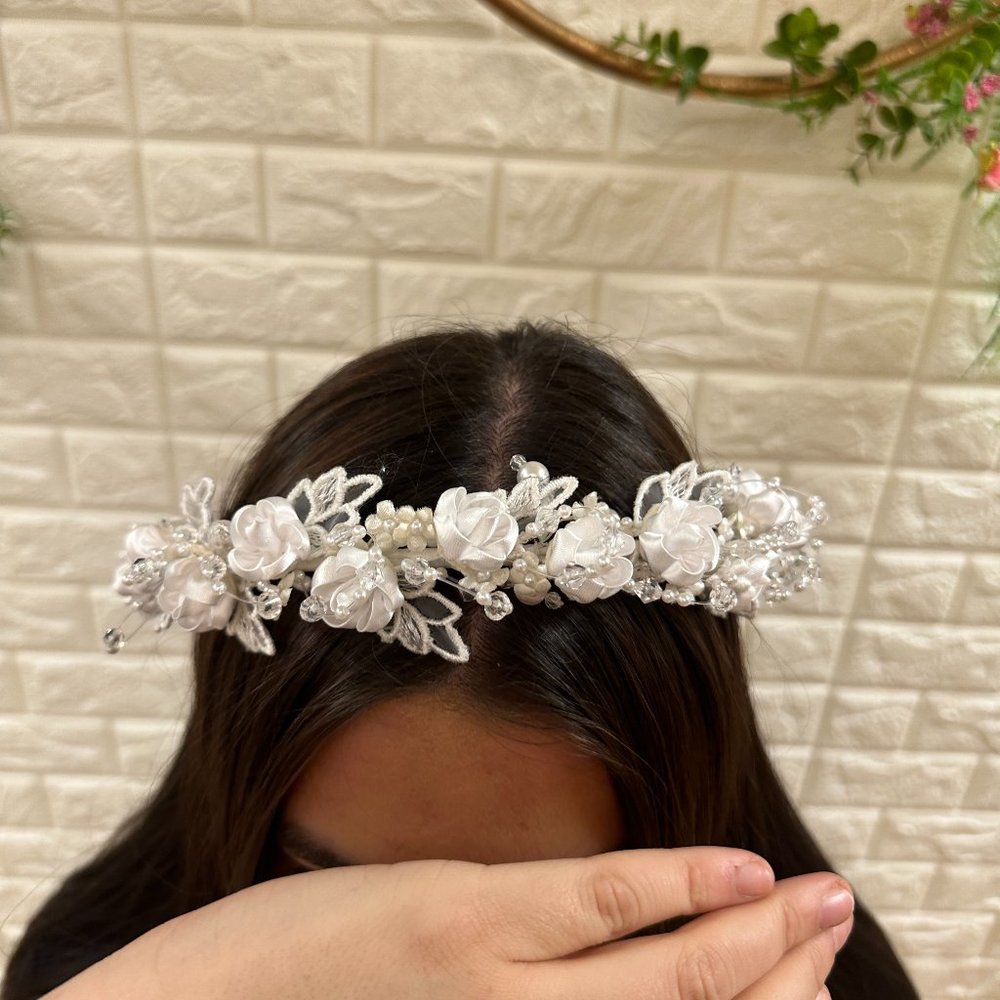 Bridal and Flower Girl Crown with Florals and Pearling Details